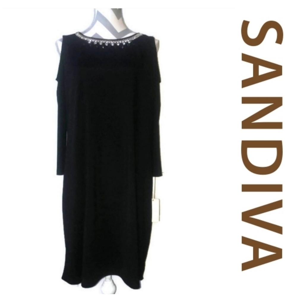 Sandiva black cold shoulder dress w crystal NWT Size XL